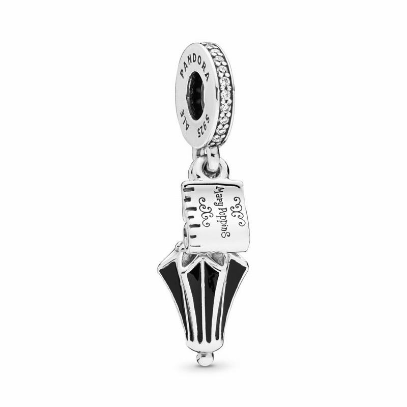 Pandora Disney Mary Poppins’ Umbrella Dangle Charm Ireland - Sterling Silver/Enamel/Black/Cubic Zirc